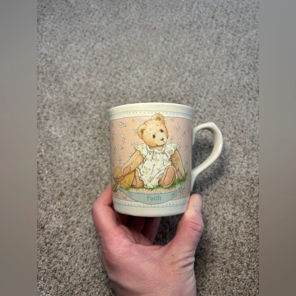 Vintage 1994 Priscilla Hillman Mugs ~ Teddy Bears ~ Love-Faith-Charity Set of 3